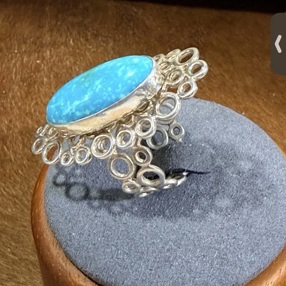 925, Sterling Jay King DTR Statement Turquoise Ring w Circle Setting Sz 10.5 - Picture 3 of 10
